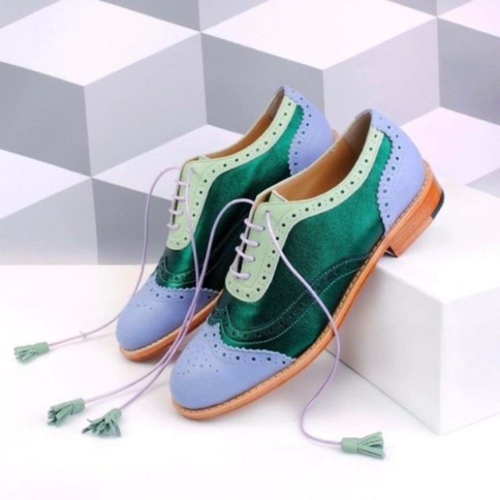 Handcrafted women oxford wingtip lace up brogue shoes - Picture 7 of 9